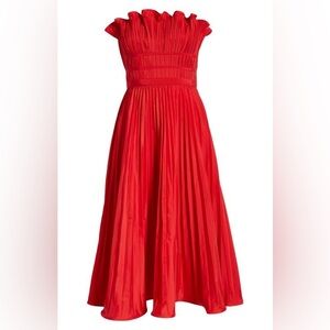 Moon River Strapless Pleated Midi Dress